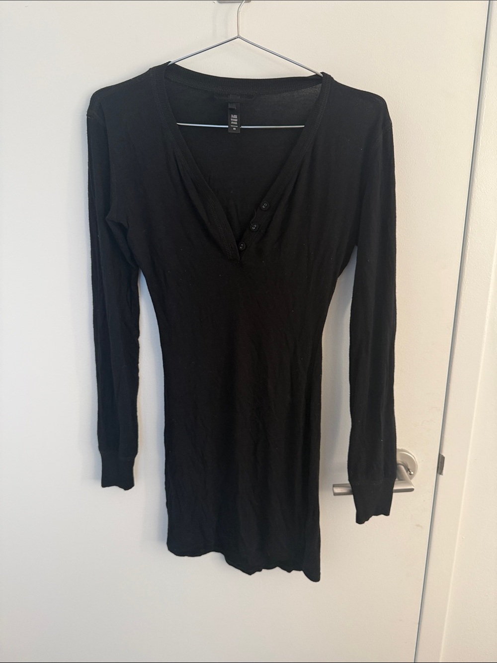 SKIMS Long Sleeve Black V-Neck Women's sleep dress